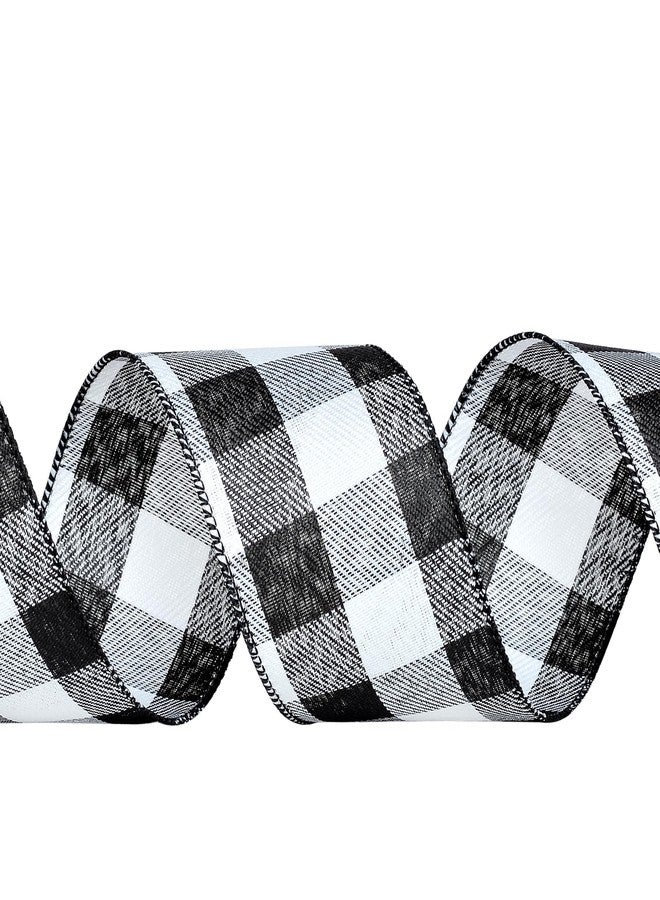 Ribest Black and White Wired Buffalo Plaid Ribbon for Wreaths Bows Christmas Tree Outdoor Decor, 2.5 Inch × 10 Yard - Image 2